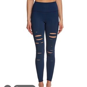 ALO Yoga Navy Ripped Warrior Leggings XXS